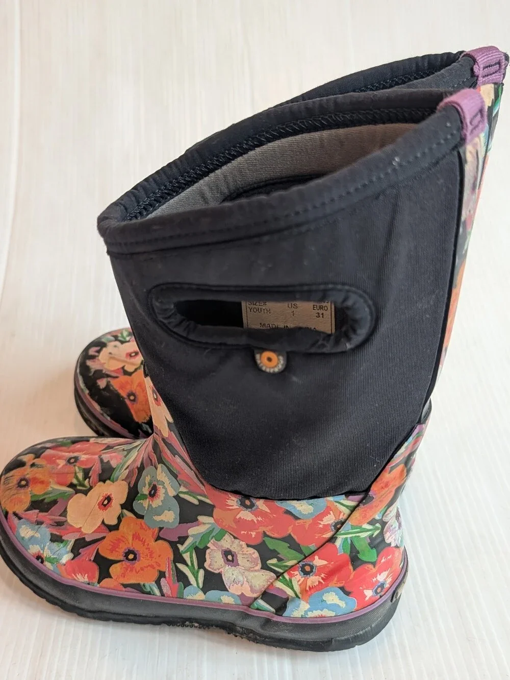 BOGS Kids Pansies Floral Waterproof Rain Boots - Size 1 Girls